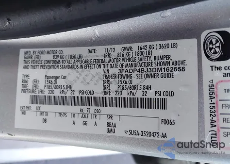 2013 Ford Fiesta Se из США, поврежденный, VIN 3FADP4BJ3DM162658